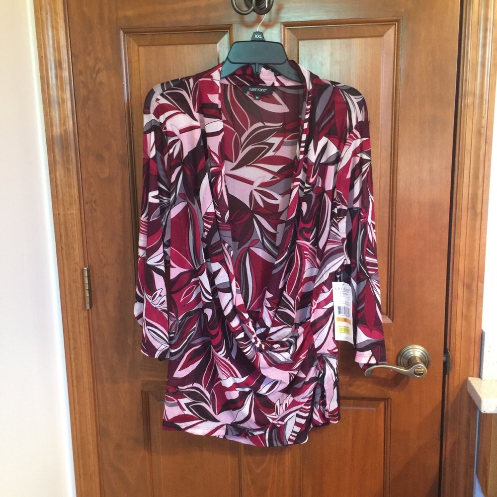 SOLD NWT Karen Kane 3X Wine & Roses 3/4 Sleeve Wrap